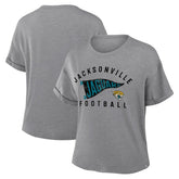Jacksonville Jaguars Women's Pennant Wave Tribute Tri-Blend Boxy T-Shirt - Heather Gray for sale