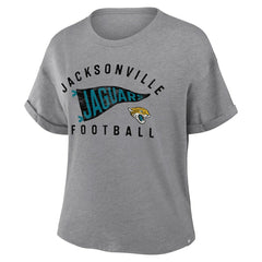 Jacksonville Jaguars Women's Pennant Wave Tribute Tri-Blend Boxy T-Shirt - Heather Gray for sale
