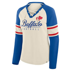 Buffalo Bills Women's Hometown Gridiron Hero Raglan Lace-Up V-Neck Long Sleeve T-Shirt - Cream/Royal discount