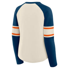 Chicago Bears Women's Hometown Gridiron Hero Raglan Lace-Up V-Neck Long Sleeve T-Shirt - Cream/Navy for sale