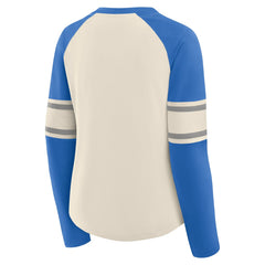 Detroit Lions Women's Hometown Gridiron Hero Raglan Lace-Up V-Neck Long Sleeve T-Shirt - Cream/Blue online