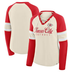 Kansas City Chiefs Women's Hometown Gridiron Hero Raglan Lace-Up V-Neck Long Sleeve T-Shirt - Cream/Red cheap