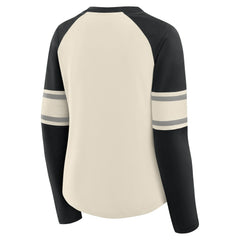 Las Vegas Raiders Women's Hometown Gridiron Hero Raglan Lace-Up V-Neck Long Sleeve T-Shirt - Cream/Black online