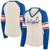 New England Patriots Women's Hometown Gridiron Hero Raglan Lace-Up V-Neck Long Sleeve T-Shirt - Cream/Royal cheap