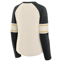 New Orleans Saints Women's Hometown Gridiron Hero Raglan Lace-Up V-Neck Long Sleeve T-Shirt - Cream/Black on sale