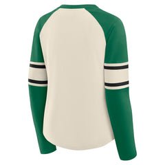 Philadelphia Eagles Women's Hometown Gridiron Hero Raglan Lace-Up V-Neck Long Sleeve T-Shirt - Cream/Kelly Green on sale