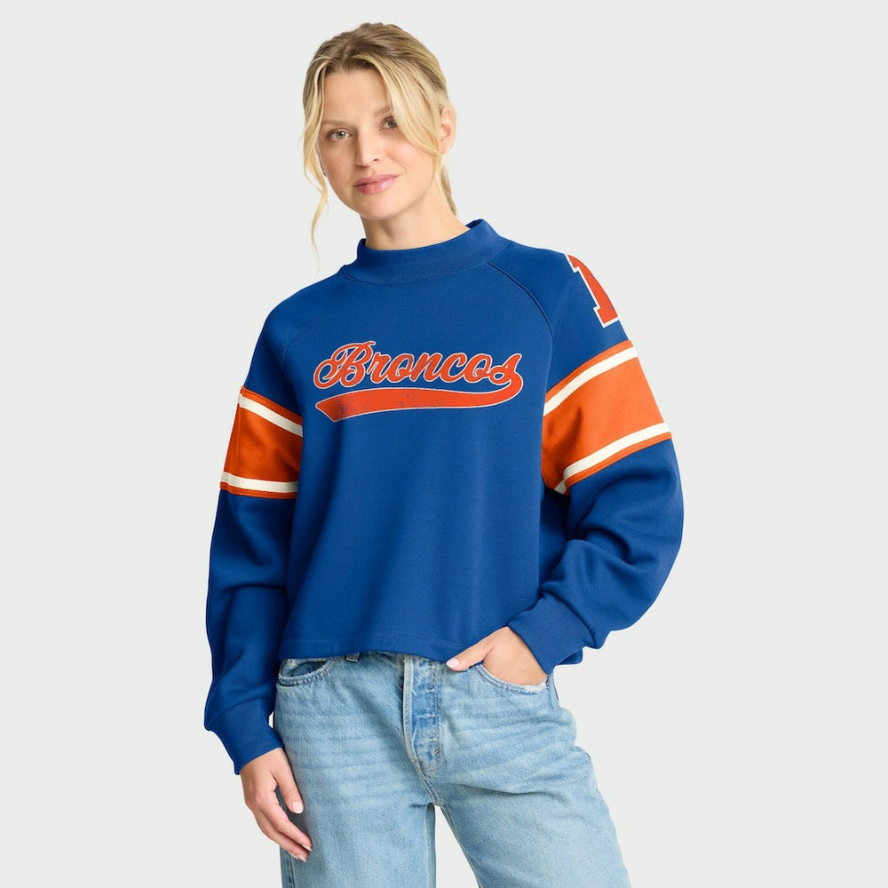 Denver Broncos Oversized Hometown Toss Sweep Mock Neck Pullover - Royal outlet