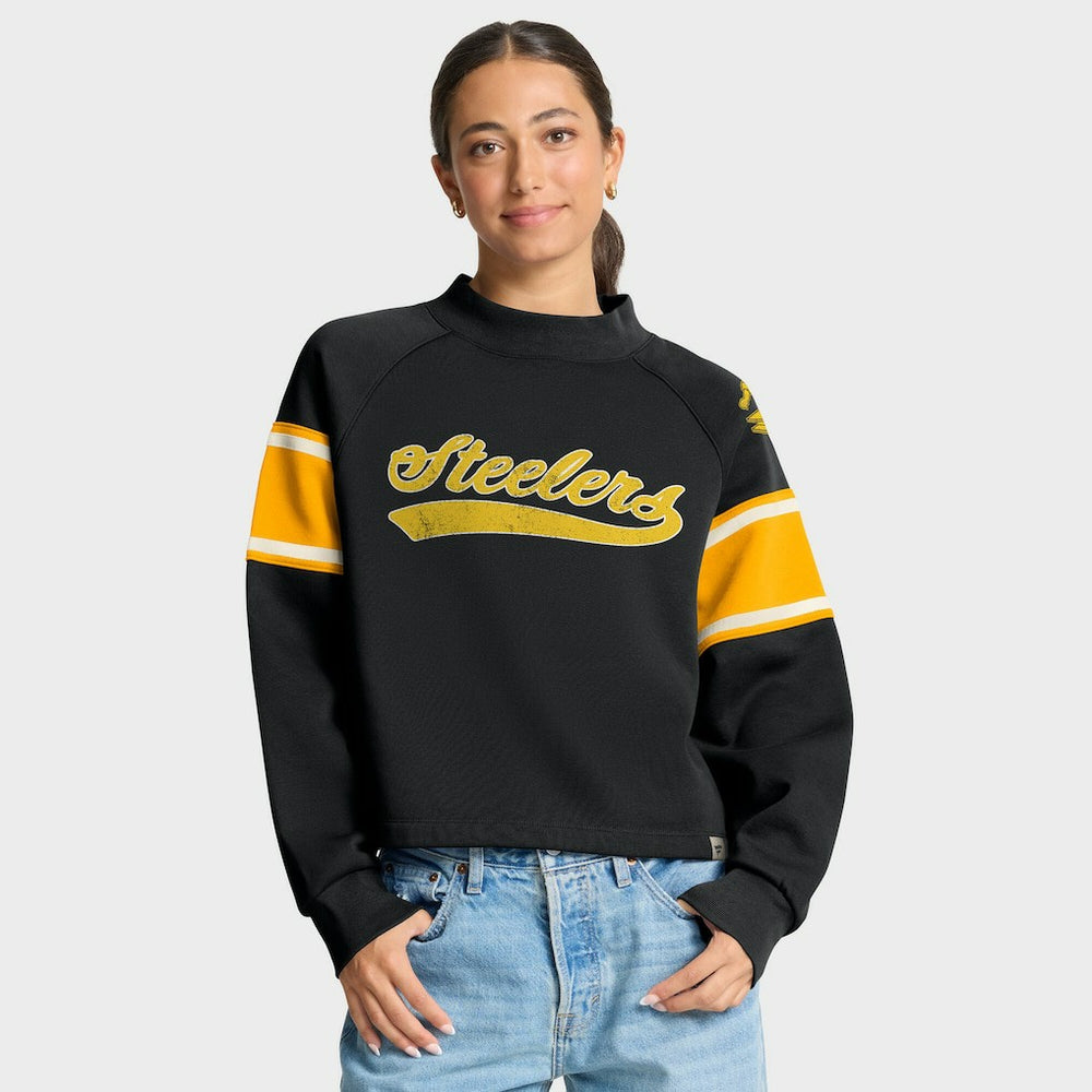Pittsburgh Steelers Oversized Hometown Toss Sweep Mock Neck Pullover - Black cheap
