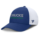 Vancouver Canucks Fanatics Authentic Pro Rink Lockup Adjustable Trucker Hat - Blue/White Hats
