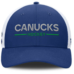 Vancouver Canucks Fanatics Authentic Pro Rink Lockup Adjustable Trucker Hat - Blue/White Hats