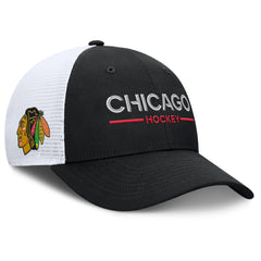 Chicago Blackhawks Fanatics Authentic Pro Rink Lockup Adjustable Trucker Hat - Black/White Hats