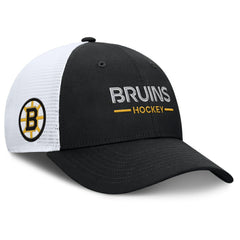 Boston Bruins Fanatics Authentic Pro Rink Lockup Adjustable Trucker Hat - Black/White Hats