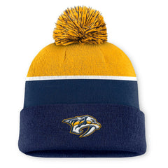 Nashville Predators Fanatics Authentic Pro Rink Cuffed Knit Hat with Pom - Navy Hats