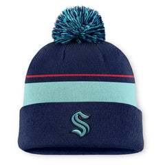 Seattle Kraken Fanatics Authentic Pro Rink Cuffed Knit Hat with Pom - Deep Sea Blue Hats