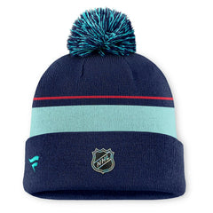 Seattle Kraken Fanatics Authentic Pro Rink Cuffed Knit Hat with Pom - Deep Sea Blue Hats