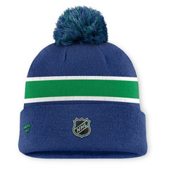 Vancouver Canucks Fanatics Authentic Pro Rink Cuffed Knit Hat with Pom - Blue Hats