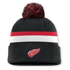 Detroit Red Wings Fanatics Authentic Pro Rink Cuffed Knit Hat with Pom - Black Hats