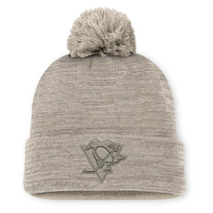 Pittsburgh Penguins Fanatics Authentic Pro Road Cuffed Knit Hat with Pom - Tan Hats