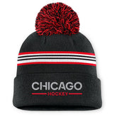 Chicago Blackhawks Fanatics Women's Authentic Pro Rink Cuffed Knit Hat with Pom - Black Hats