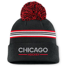 Chicago Blackhawks Fanatics Women's Authentic Pro Rink Cuffed Knit Hat with Pom - Black Hats