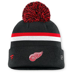 Detroit Red Wings Fanatics Women's Authentic Pro Rink Cuffed Knit Hat with Pom - Black Hats