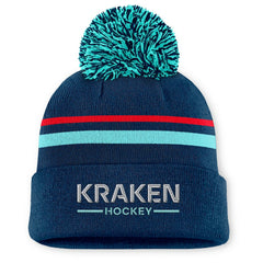 Seattle Kraken Fanatics Women's Authentic Pro Rink Cuffed Knit Hat with Pom - Deep Sea Blue Hats