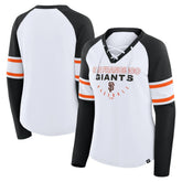 San Francisco Giants Women's Blitz Package Raglan Lace-Up V-Neck Long Sleeve T-Shirt White/Black