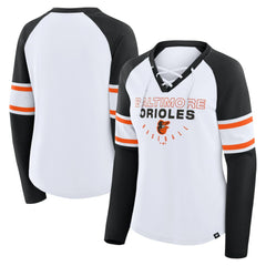 Baltimore Orioles Women's Blitz Package Raglan Lace-Up V-Neck Long Sleeve T-Shirt White/Black