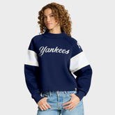 New York Yankees Women's Oversized Toss Sweep Raglan Pullover Sweatshirt Navy