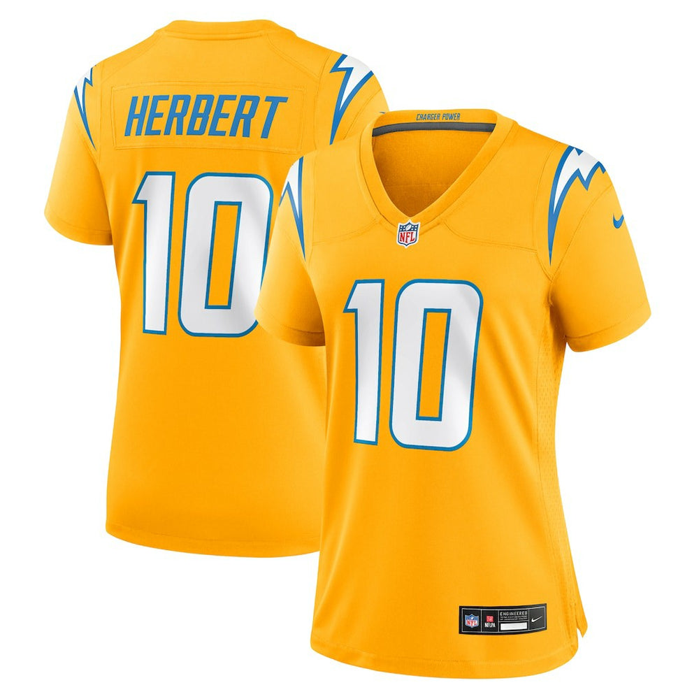 Justin Herbert Los Angeles Chargers Women's Alternate Charger Power Game Jersey - Gold on sale