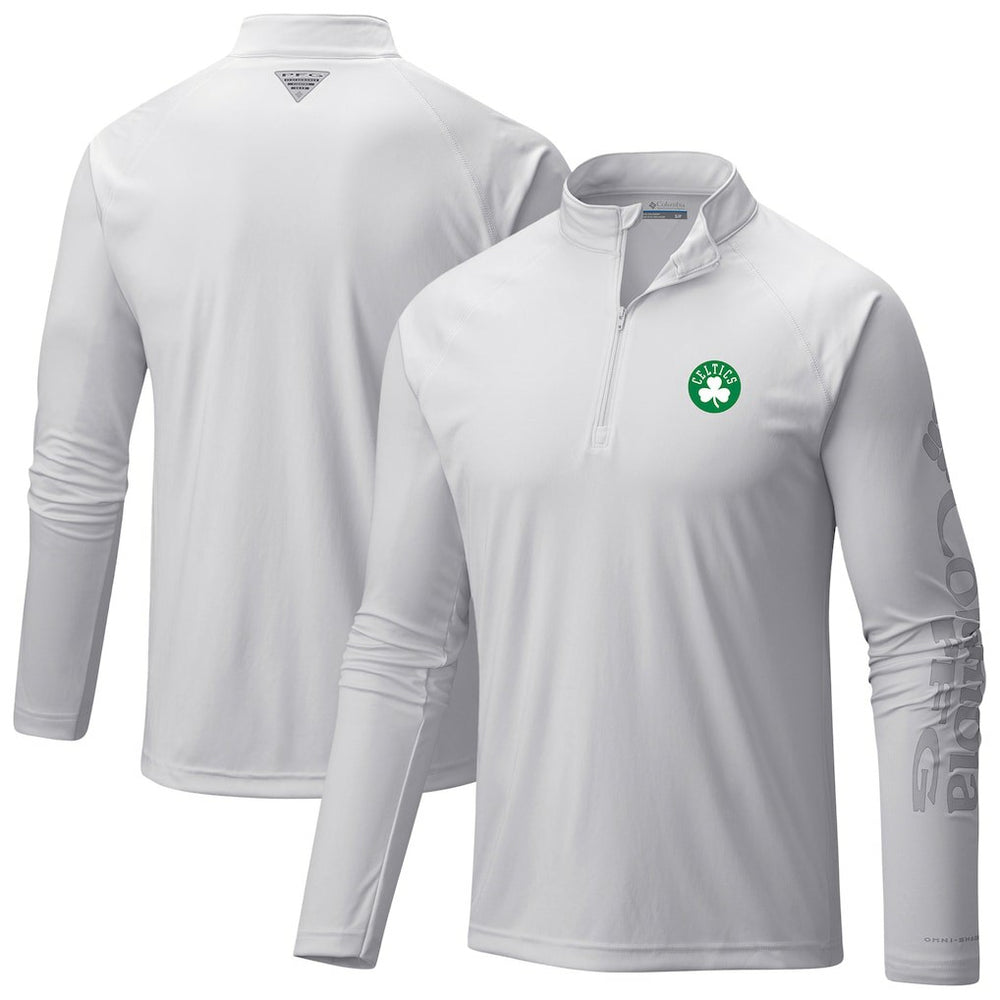 Boston Celtics Terminal Tackle Raglan Omni-Shade Quarter-Zip Jacket - White on sale