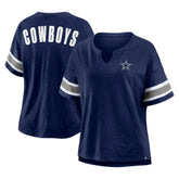 Dallas Cowboys Women's Redzone Bling Stripe Sleeve Notch Neck T-Shirt - Navy outlet