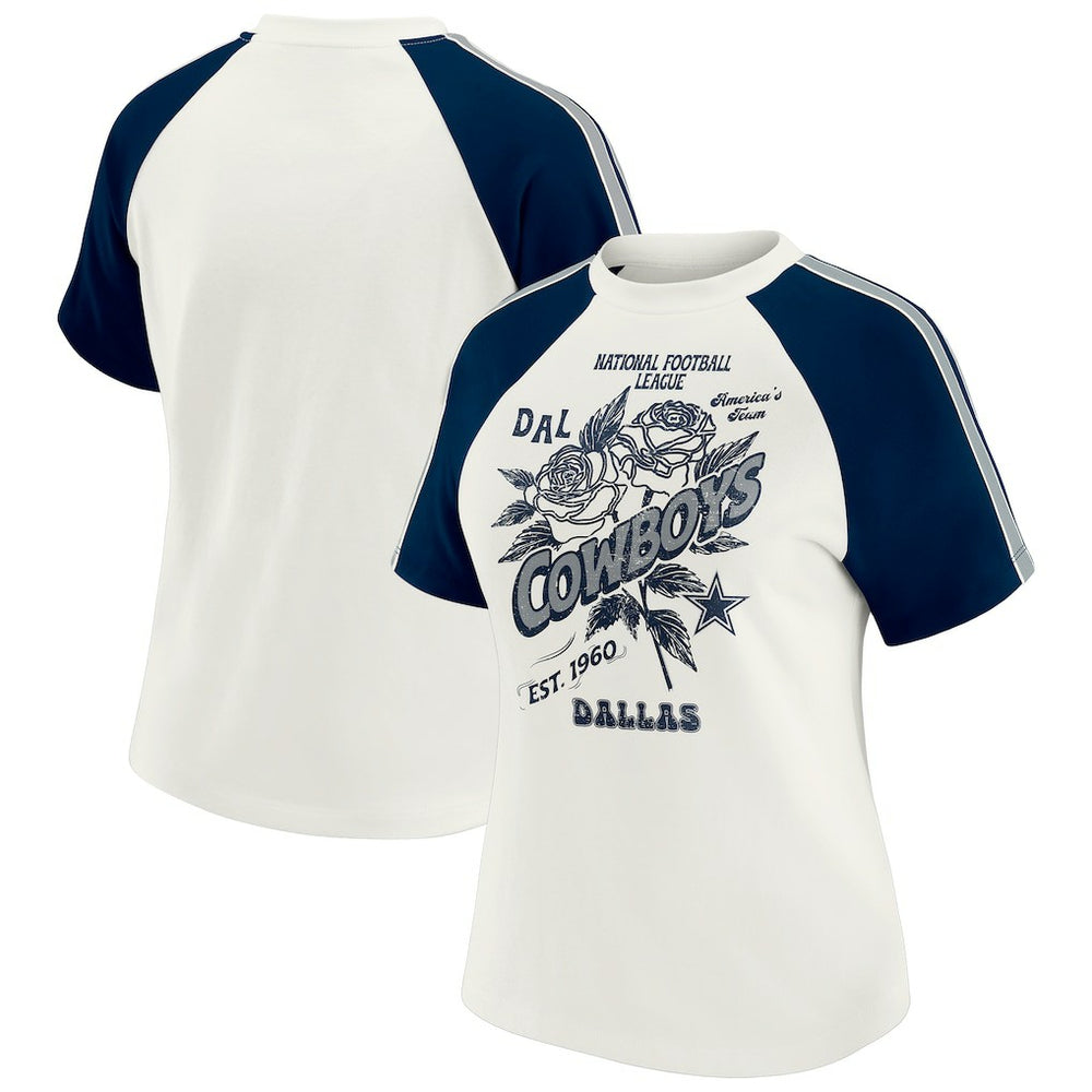 Dallas Cowboys WEAR by Erin Andrews Women's Sleeve Stripe Distressed Raglan T-Shirt - White sale