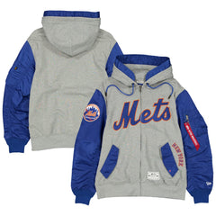 New York Mets x Alpha Industries Full-Zip Hoodie Jacket Heather Gray/Royal