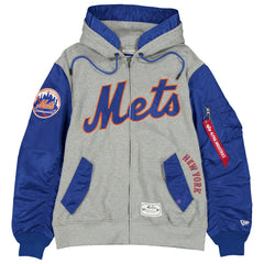 New York Mets x Alpha Industries Full-Zip Hoodie Jacket Heather Gray/Royal