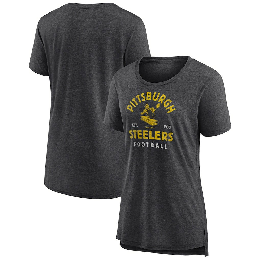 Pittsburgh Steelers Women's Vintage Arch Tri-Blend T-Shirt - Charcoal cheap