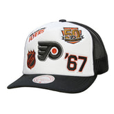 Philadelphia Flyers Mitchell & Ness Gridlock Trucker Adjustable Hat - White/Black Hats