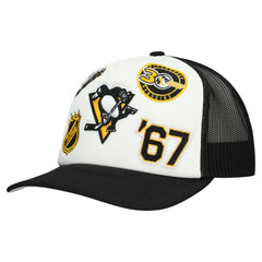 Pittsburgh Penguins Mitchell & Ness Gridlock Trucker Adjustable Hat - White/Black Hats
