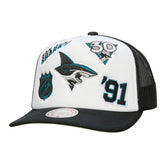 San Jose Sharks Mitchell & Ness Gridlock Trucker Adjustable Hat - White/Black Hats
