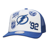 Tampa Bay Lightning Mitchell & Ness Gridlock Trucker Adjustable Hat - White/Blue Hats