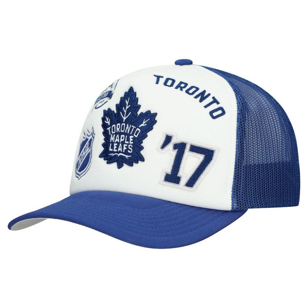 Toronto Maple Leafs Mitchell & Ness Gridlock Trucker Adjustable Hat - White/Blue Hats