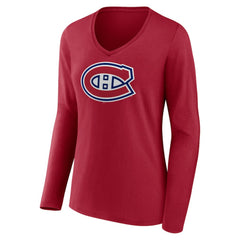 Montreal Canadiens Women's Primary Logo Long Sleeve V-Neck T-Shirt - Red T-shirts