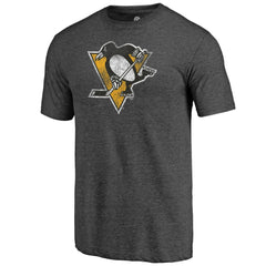 Pittsburgh Penguins Distressed Logo Tri-Blend T-Shirt - Charcoal T-shirts