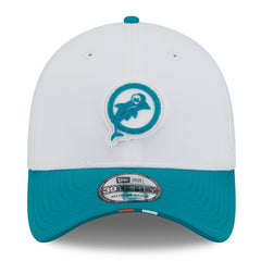 Miami Dolphins New Era 2025 NFL Training Camp Throwback Logo 39THIRTY Flex Hat - White/Aqua on sale