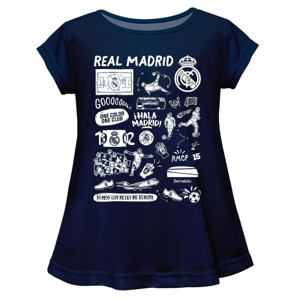 Real Madrid Vive La Fete Girls Youth Impressions Artwork A-Line Top Discount - Navy
