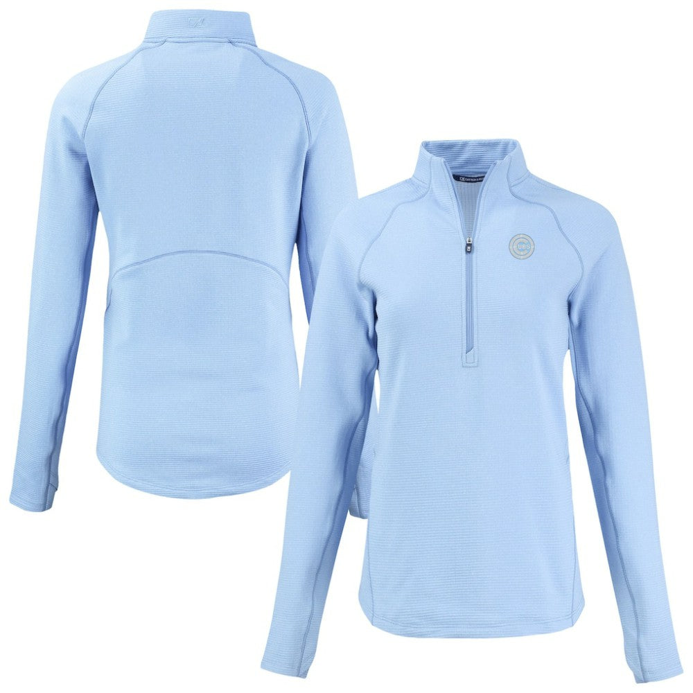 Chicago Cubs Cutter & Buck Women's Peshastin Eco Fleece Recycled Half-Zip Jacket Heather Powder Blue