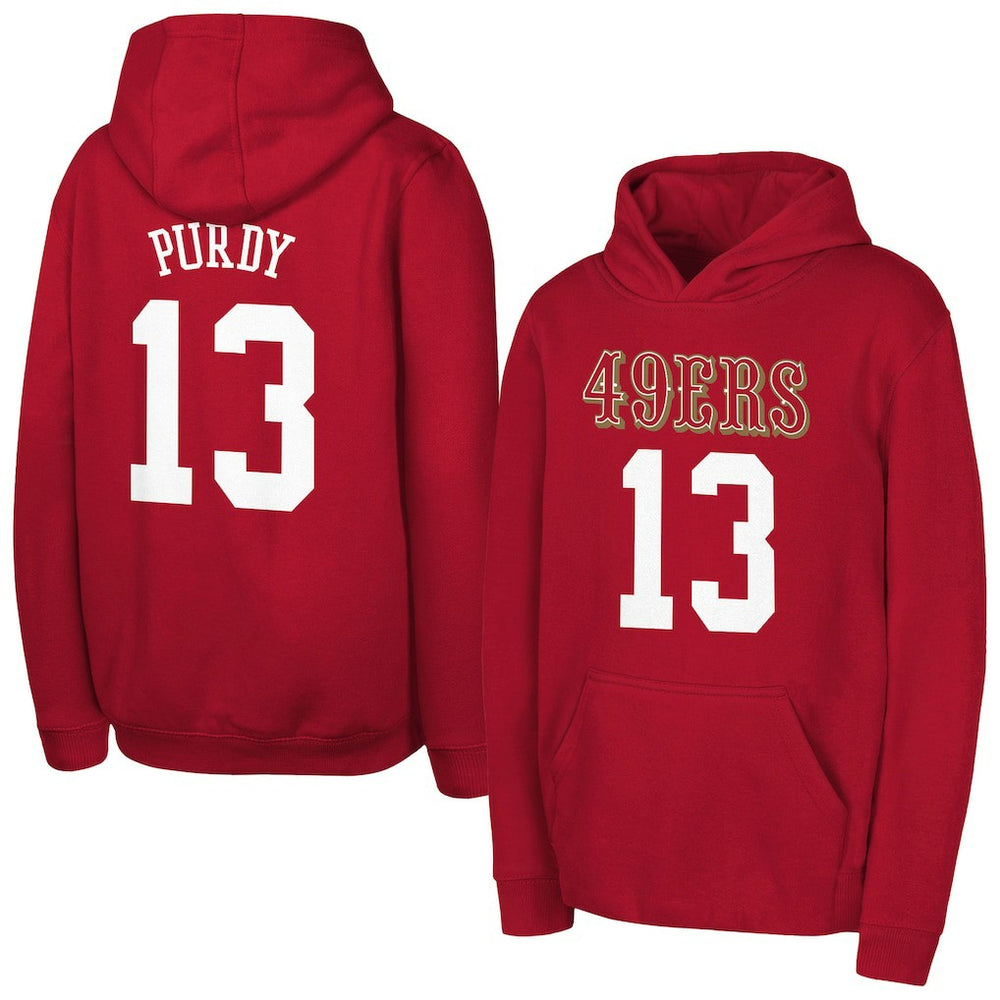 Brock Purdy San Francisco 49ers Outerstuff Mainliner Player Name & Number Hoodie - Scarlet on sale