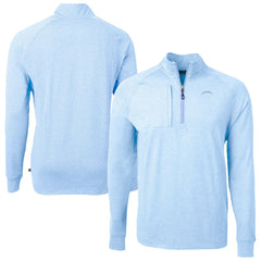 Los Angeles Chargers Cutter & Buck Raglan Adapt Eco Knit Heather Quarter-Zip Top - Powder Blue for sale