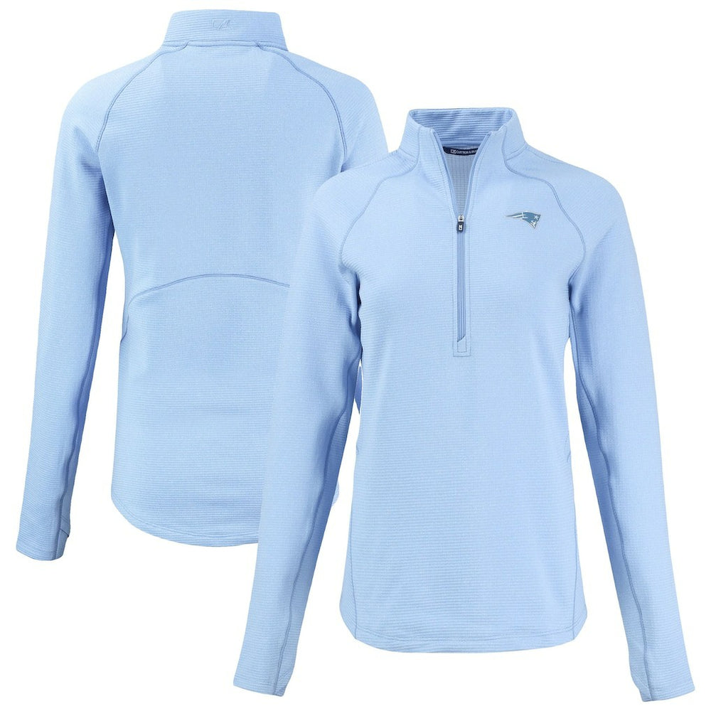 New England Patriots Cutter & Buck Women's Peshastin Eco Fleece Recycled Half-Zip Top - Powder Blue outlet