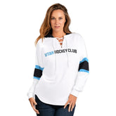 Utah Mammoth G-III 4Her by Carl Banks Women's Goal Zone Long Sleeve Lace-Up Hoodie T-Shirt - White T-shirts